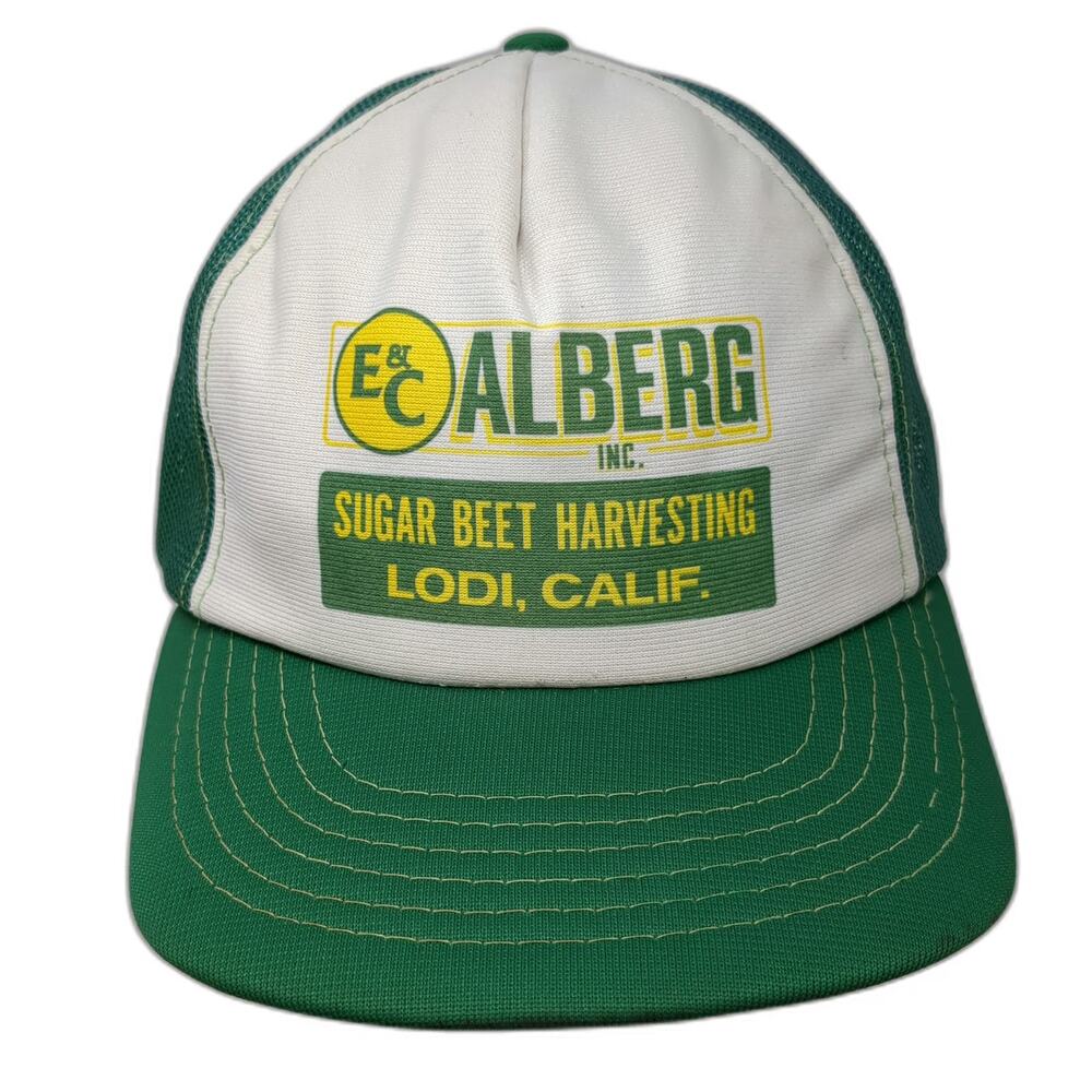 Young An Trucker Hat Green Sugar Beet Harvesting Lodi Calif Snapback Vintage